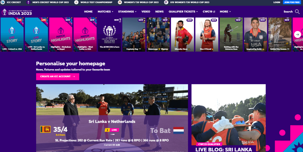 cricket world cup website